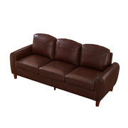 Classic Living Room Sofa Faux Leather Couch,Rolled Arm Sofa with Nails,Solid Wood Legs,Upholstered Breathable PU Leather Burgundy.