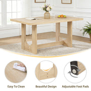 7-Piece Dining Table Set for 6, 57 Inch Light Oak Rectangular Table with 6 Ergonomic Linen Upholstered Chairs, Sturdy U-Shaped Base Modern Japandi Farmhouse Furniture for Dining Room & Apartment