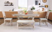 TOPMAX 6-Piece Wood Half Round Dining Table Set Kitchen Table Set with Long Bench and 4 Dining Chairs, Modern Style, Seadrift