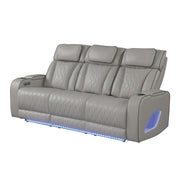 Fortuner Power Reclining 3Pc Living Room Set in Gray Faux Leather with LED Lights, Massage Function, Bluetooth Speakers and Wireless Charging