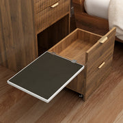 3 in 1 Vanity Desk with 3 Drawers and Rolling Stool, Compact Vanity with Flip Top Mirror and Lights, Modern Small Makeup Vanity Table (Walnut Color)