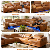 Power Recliner Sectional Sofa with Bluetooth Speakers, L-Shaped Living Room Furniture Set with Wireless Charging, LED Lights, Storage Console & Cup Holders, Living Room Furniture