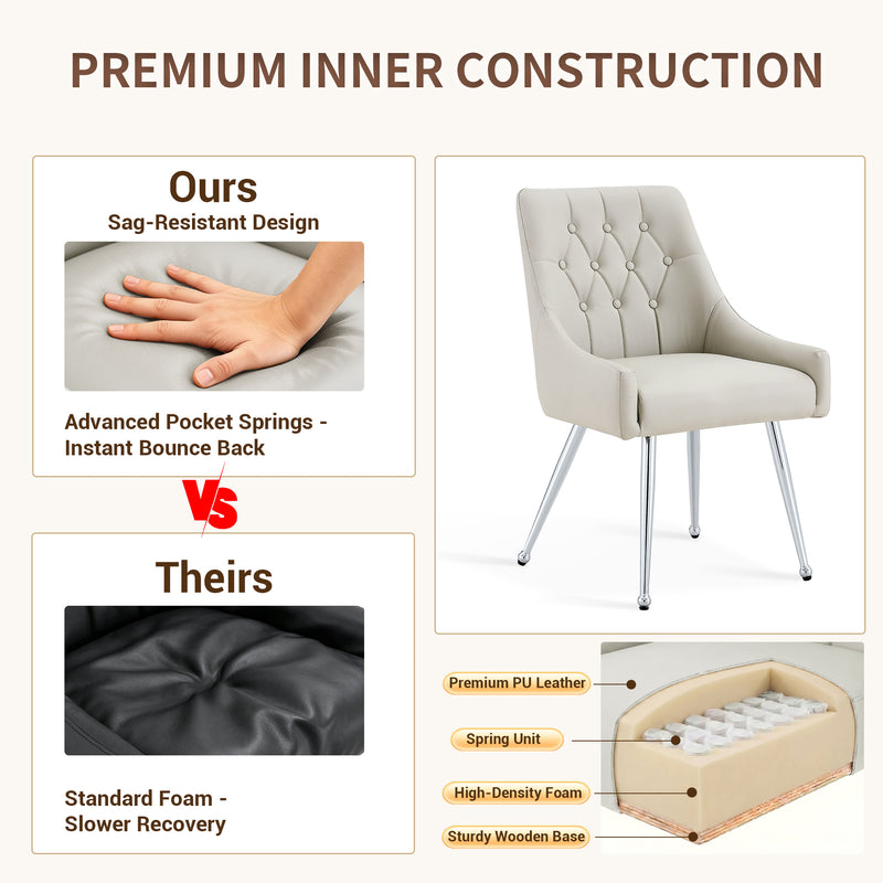 Leather Upholstered Modern Dining Chair with Diamond Tufted Button Back - Dining Room Negotiation Room Cafe Office Accent Chair (Light Gray, Set of 2)