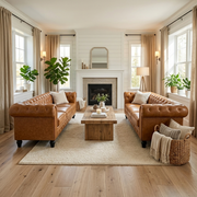 SOFA 2 Piece PU Sofa Set for Living Room,Traditional Tufted Couch with Rolled Armrests,Removable Cushions,High Resilience Foam Seating and Wooden Legs,Camel Brown Furniture Set