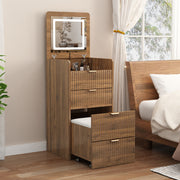 3 in 1 Vanity Desk with 3 Drawers and Rolling Stool, Compact Vanity with Flip Top Mirror and Lights, Modern Small Makeup Vanity Table (Walnut Color)