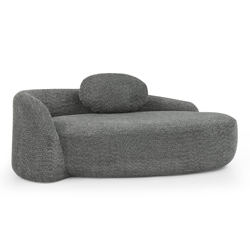 Modern Oval Single Lazy Sofa Chair with Integrated Backrest, Side Armrest and Pillow, Compact Space-Saving Lounge Chair for Living Room Bedroom-Dark Gray