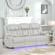 Challenger Modern Contemporary LED Power Recliner 3PC(Sofa + Loveseat + Chair) including cup holders Loveseat with console & Bluetooth speakers made with wood and metal frame in Beige