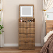3 in 1 Vanity Desk with 3 Drawers and Rolling Stool, Compact Vanity with Flip Top Mirror and Lights, Modern Small Makeup Vanity Table (Walnut Color)