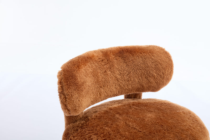Fur Fabric armless accent chair with curved backrest and solid wooden legs upholstered chair slipper side chair for primary living space bedroom vanity room or reading room ,Khaki