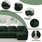 Oversize Chenille L-Shaped Sofa,Deep Seat Sofa Couch with Movable Ottoman,Exquisite round pillows and quilted back cushions,Recessed Base Frame Legs,Easy Assembly,Fits Living Room,Green