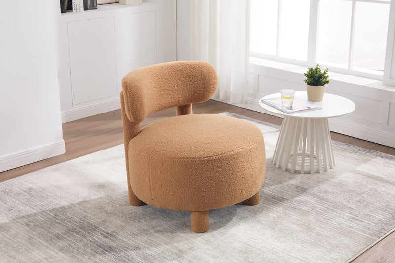 063-Teddy Fabric armless accent chair with curved backrest and solid wooden legs upholstered chair slipper side chair for primary living space bedroom vanity room or reading room ,Khaki