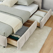 California King size Upholstered Bed ,comfortable upholstered bed frame, Chenille fabric, with headboard and solid bed frame. With drawer for storage.-Beige(90.5''*80.5''*31'')