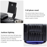 270° Power Swivel Recliner Home Theater Chair With Hidden Arm Storage, LED Light, Cup Holder, And Tray Table