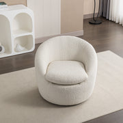 Winnie Modern Teddy Boucle Fabric Barrel Chair, 360° Swivel, White