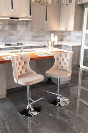 Swivel Barstools Adjusatble Seat Height From 25-33", Modern Upholstered Base Bar Stools With Backs Comfortable Tufted For Home Pub And Kitchen Island (Set of 2)