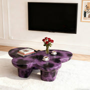 Modern Coffee Table Faux Travertine Textured for Livingroom/Office,Purple + Black