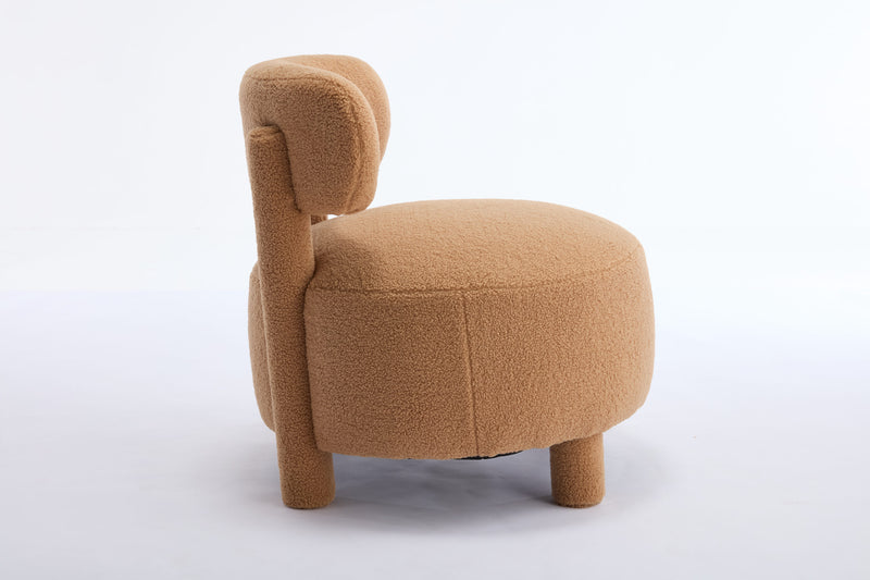 063-Teddy Fabric armless accent chair with curved backrest and solid wooden legs upholstered chair slipper side chair for primary living space bedroom vanity room or reading room ,Khaki
