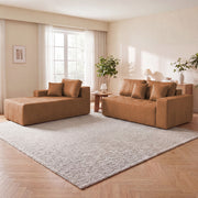Faux Leather L-Shaped Corner Chaise Sofa Bed with High-Density Sponge, Light Brown, No-Assembly Required for Living Room or Guest Room