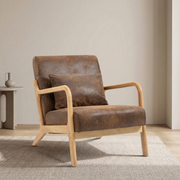 Mid Century Modern Accent Chair with Solid Wood Frame, Upholstered Living Room Chairs with Waist Cushion, Reading Armchair for Bedroom Sunroom