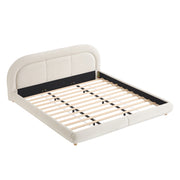 King Size,Modern Curved Upholstered Low Profile Platform Bed with Rounded Headboard(Velvet,Beige)