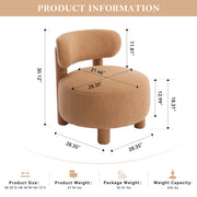 063-Teddy Fabric armless accent chair with curved backrest and solid wooden legs upholstered chair slipper side chair for primary living space bedroom vanity room or reading room ,Khaki