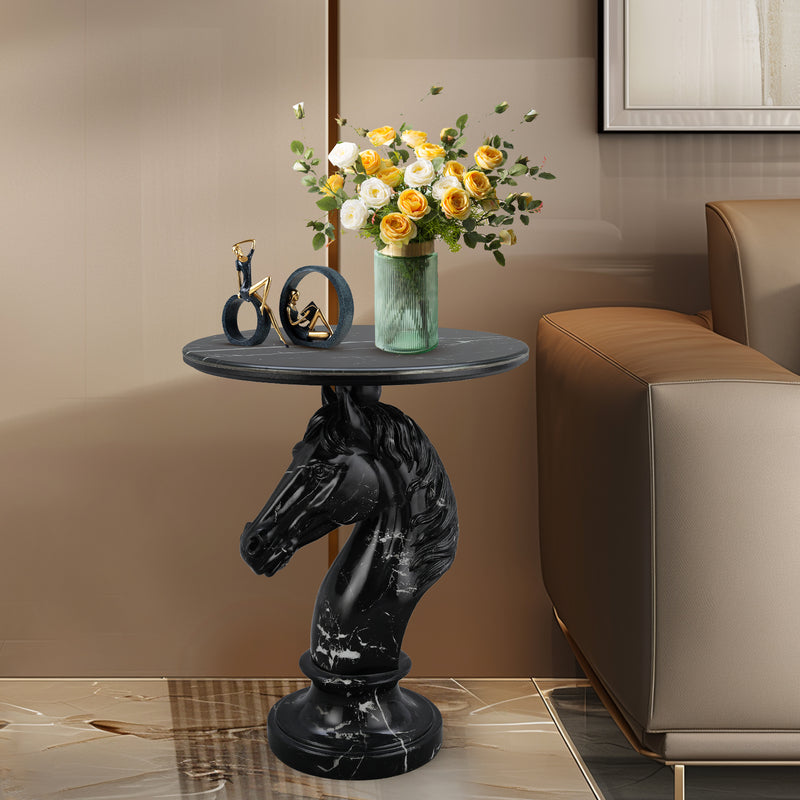 Horse Head Accent Table Animal Statue End Tables Livingroom, Black
