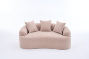 Old Sku: W2231P292607 Compression Loveseat Sofa, Curved Modern Styles Sofa for Small Spaces & Apartments, 30D Chenille No-Assembly,3 Throw Pillows. Warm Beige.