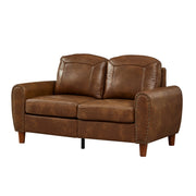 Classic Living Room Sofa Loveseat Faux Leather Couch,Rolled Arm Sofa with Nails,Solid Wood Legs,Upholstered Breathable PU Leather Brown.