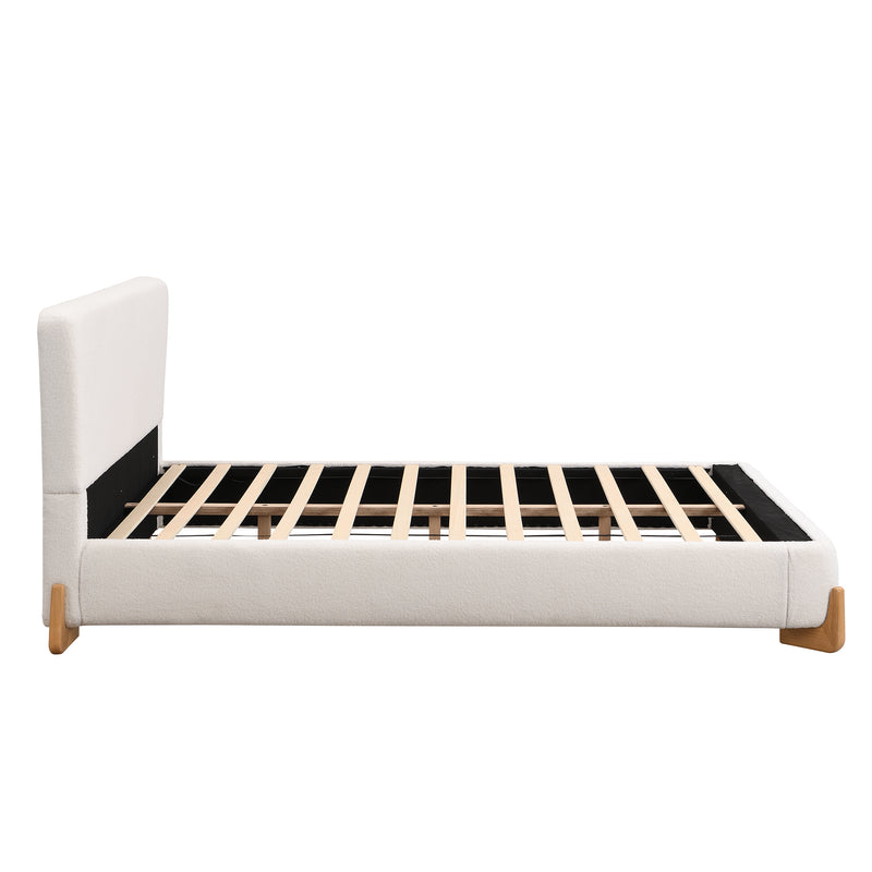 Elegant Boucle Upholstered Bed, A Luxurious and Comfortable Bedroom Centerpiece, Full Size, White