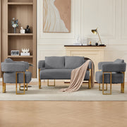 TS Modern Decorative Chair with Gold Metal Legs, Grey Teddy Fleece Upholstered Side Chair for Living Room, Dressing Area, Office, No Wheels, Combo Set