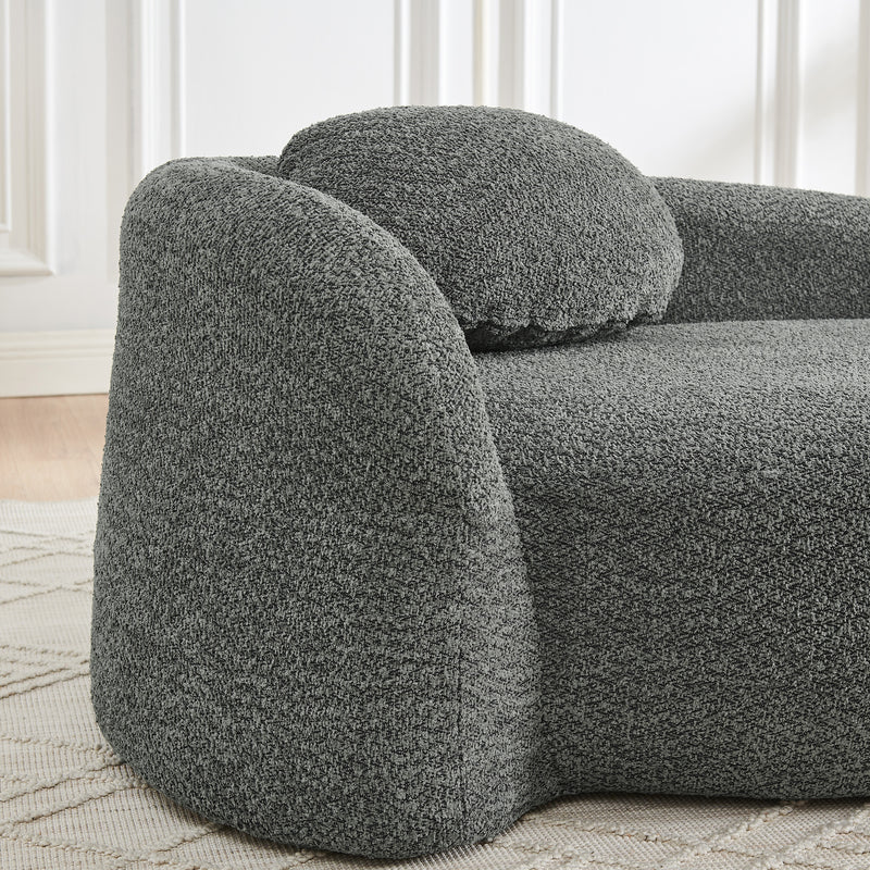 Modern Oval Single Lazy Sofa Chair with Integrated Backrest, Side Armrest and Pillow, Compact Space-Saving Lounge Chair for Living Room Bedroom-Dark Gray