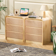 Modern Fluted Night Stand with Charging Station, 25' Tall Wood Nightstand Bedside Table with 3 Drawers & USB Ports, Mid-Century End Table for Bedroom (1, Nature Fluted, 3 Drawers)