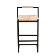 Water Hyacinth Woven Bar Stools With Back Support, Counter Height Dining Chairs (Set of 2) - Natural