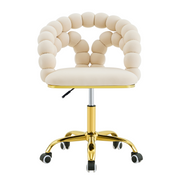Modern Velvet Adjustable Swivel Desk Chair with Bubble Back, Upholstered Vanity Chair with Gold Metal Base, Rolling Office Chair for Home Office, Bedroom, Makeup Room, Beige (Set of 1)