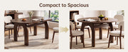 51.2' Solid Wood Extendable Dining Table Set with 6 Upholstered Chairs, 7 Piece Farmhouse Dinner Set with Walnut Finish & Arch Legs, Drop Leaf Converts Oval to Round for Small Spaces, Easy Assembly