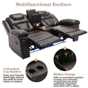 3 Pieces Recliner Sofa Sets Home Theater Seating Manual Recliner Chair With Center Console And LED Light Strip For Living Room