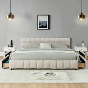 California King size Upholstered Bed ,comfortable upholstered bed frame, Chenille fabric, with headboard and solid bed frame. With drawer for storage.-Beige(90.5''*80.5''*31'')