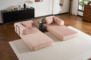 Convertible Sleeper Sofa Bed with Cylindrical Pillow, Corduroy Folding Mattress Couch with Fixed-Shape Frame, Floor Sofa Lounge Couch for Living Room Bedroom (Pink)
