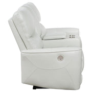 Denson Dove Grey Upholstered Power Reclining Loveseat with Console and USB Port
