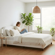 Cream-colored Boucle Upholstered Bed with Rubber Wood Foot ,King