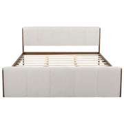 King Size Upholstered Bed Frame, Walnut Wood Trim with Grey Fabric, Pine Wood with MDF, 600 LBS Weight Capacity, Fits 8'-10' Mattress, No Box Spring Needed
