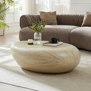 43.31''Fiberglass Elliptical Coffee Table for Living Room Vintage Table,Matte Rocks Table front of the Sofa, Irregular Center Table,No Need Assembly LIGHT YELLOW