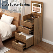 3 in 1 Vanity Desk with 3 Drawers and Rolling Stool, Compact Vanity with Flip Top Mirror and Lights, Modern Small Makeup Vanity Table (Walnut Color)
