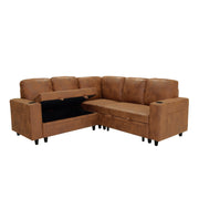 Foil Fabric upholstered L-Shape Sectional Sofa Bed with Pull Out Sleeper and Storage, Convertible Corner Couch with Cup Holders & Side Pockets for Living Room