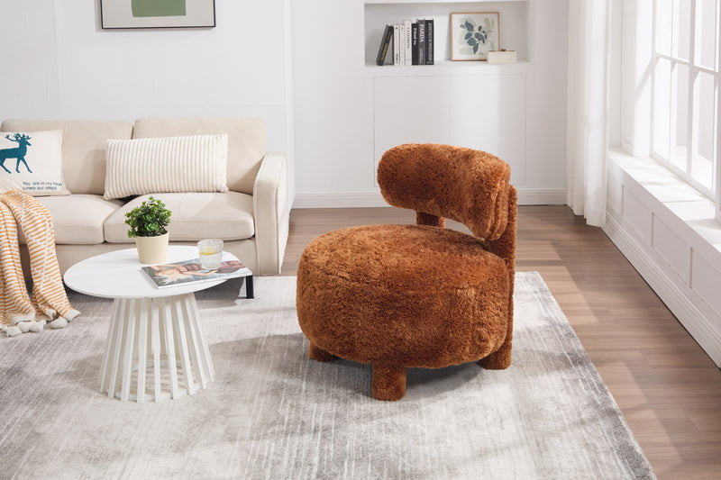 Fur Fabric armless accent chair with curved backrest and solid wooden legs upholstered chair slipper side chair for primary living space bedroom vanity room or reading room ,Khaki