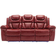 3 Pieces Recliner Sofa Sets Home Theater Seating Manual Recliner Chair With Center Console And LED Light Strip For Living Room