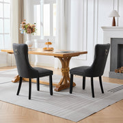 Dining Room Chairs Set of 2,Vintage Sheepskin Texture PU Leather,High Back with Button Tufted & Nailhead Trim,Wood Frame,S-Spring & Resilient Sponge Cushion,Ideal for Kitchen,Charcoal Black,SW1101BK