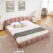 King Size Elegant Chenille Upholstered Platform Bed Frame, Thick Curved Headboard & Wrapped Footboard, Low Profile Floor Bed, No Box Spring Required, Easy Assembly, Pink