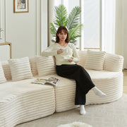 Modern Bone-Free Cloud Sectional Sofa, 111.5-Inch Oversized Four-Seater with Deep Seat Design in Beige Corduroy Fabric, 6 Pillows
