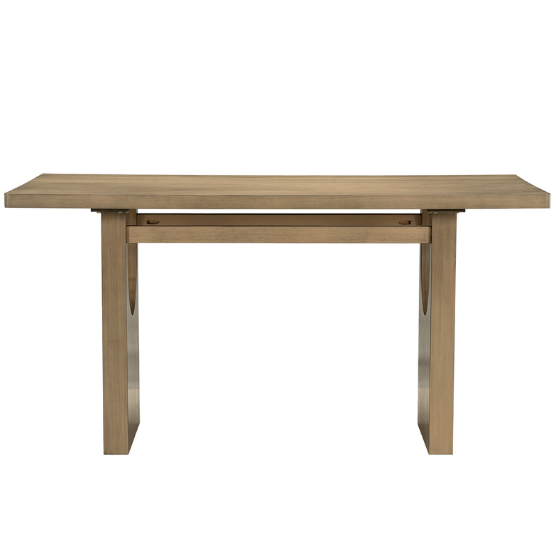 TREXM 7-Piece Retro Dining Table Set for 6, 60' Wood Dining Table Set for 6 with Upholstered Chairs and Designed Trestle Base for kitchen & Dining Room (Natural Wood Wash)